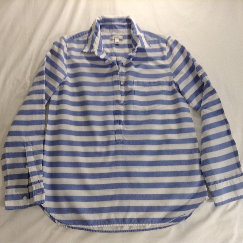 J. Crew L/S Blue stripe popover cotton shirt Sz8